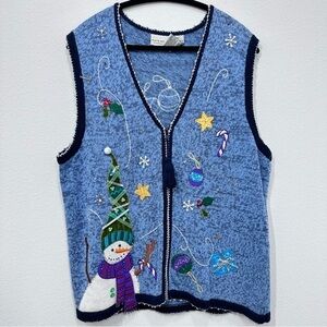 White Stag Vintage Christmas Holiday‎ Winter Sweater Vest Zip Up Snowman 16W